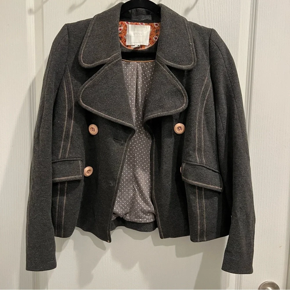 Anthropologie x ettwa Dark Gray Double Breasted Cropped jacket size 2